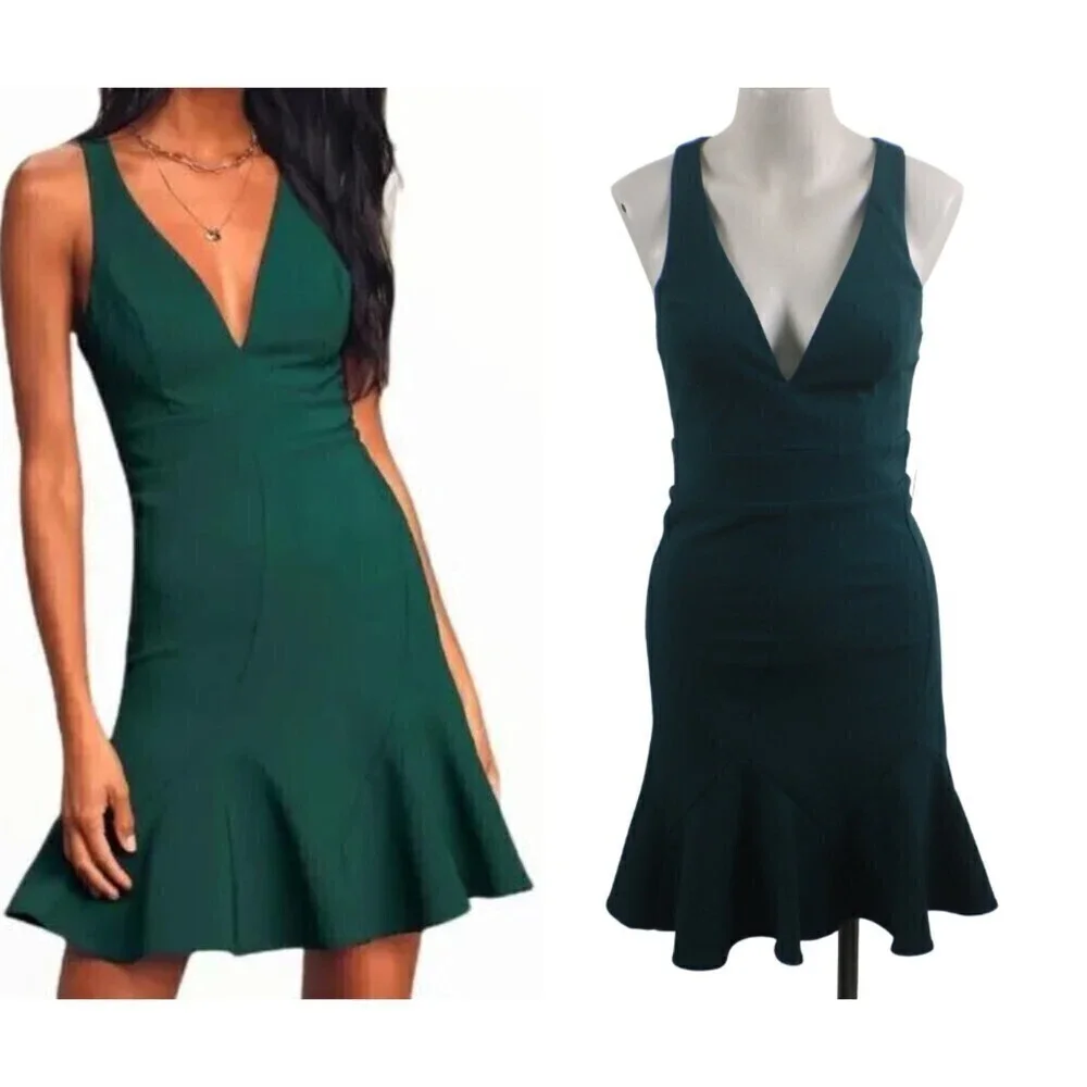 Lulus Sweet Expectation Women Size S Green Ruffle Peplum Bodycon Mini NEW Dress - Picture 16 of 17